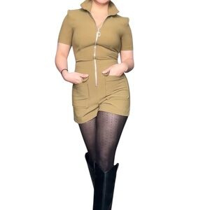 Topshop Olive green Romper with front pockets and zipper – Size XS